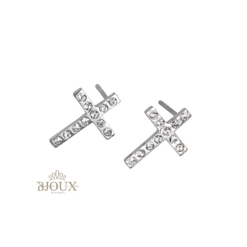Orecchini a lobo crocetta strass argento