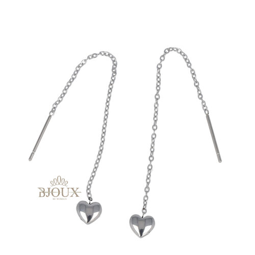 Orecchini saliscendi cuoricino rodiato