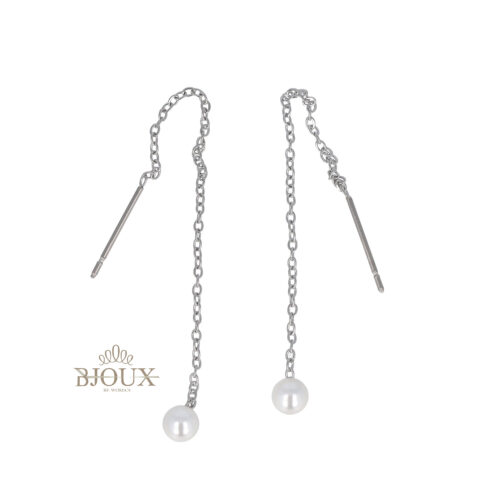 Orecchini saliscendi rodio con perline