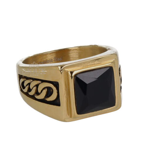 Anello uomo gold intarsiato con pietra black