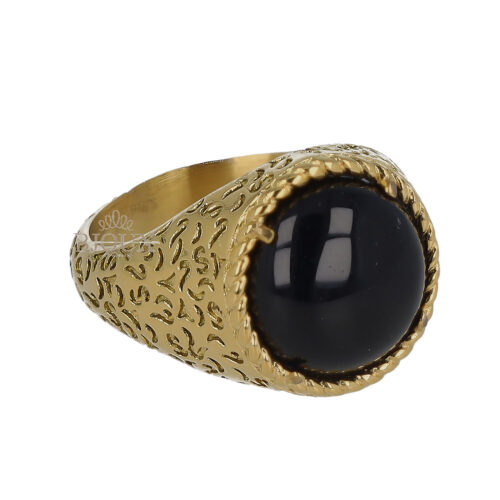 Anello uomo gold intarsiato con pietra tonda black