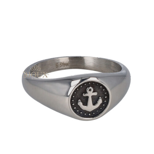 Anello uomo rodio con ancora black