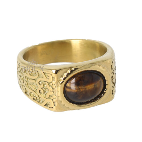 Anello uomo intarsiato in acciaio dorato