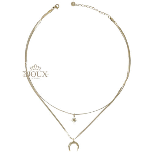 Collana due fili mesh con pendente mezzaluna gold