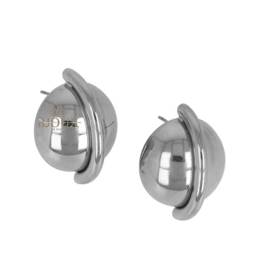 Orecchini bottone bombato color rodio