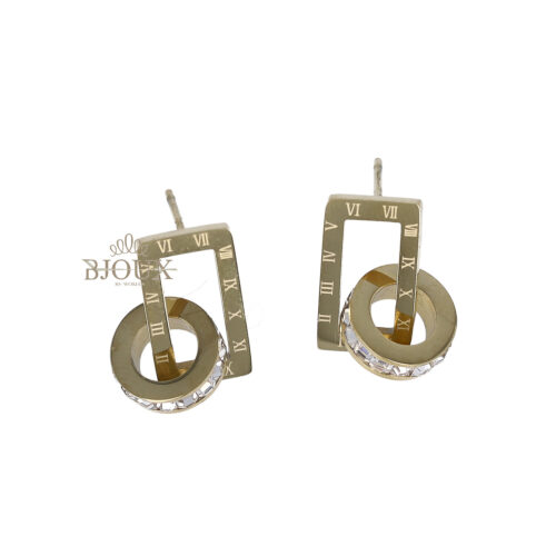 Orecchini rettangolo gold con tondo strass