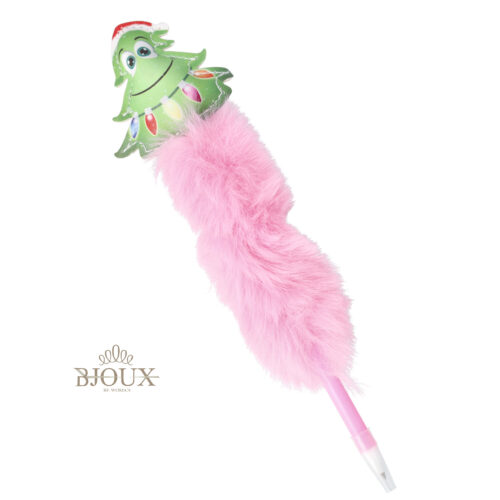 Penna ponpon rosa con soggetto natalizio