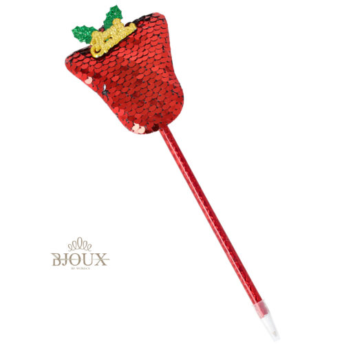Penna campana paillettes rosse con glitter
