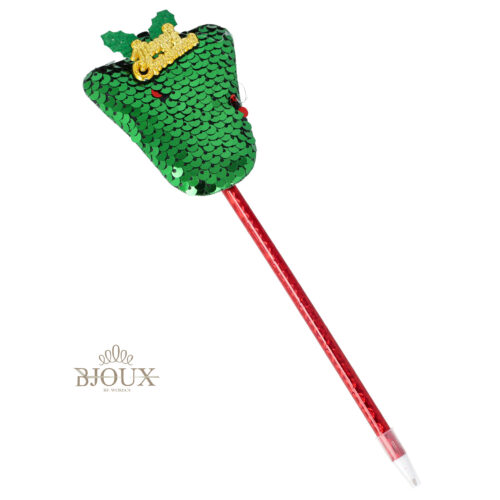 Penna campana paillettes verdi con glitter