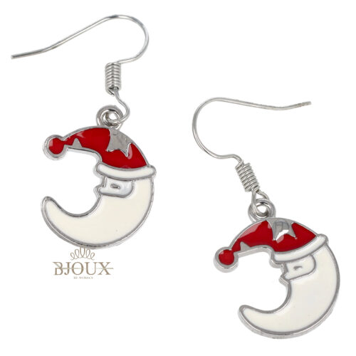 Orecchini monachina rodio con pendente luna natalizia