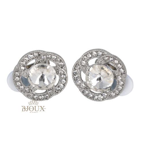 Orecchino a clips fiore strass con pietra colorata