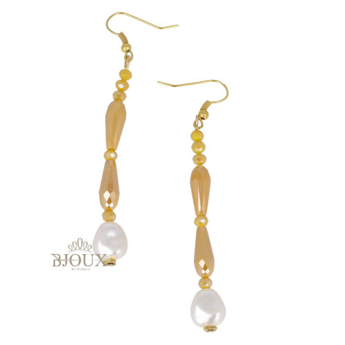 Orecchini pendenti pietre senape e perla