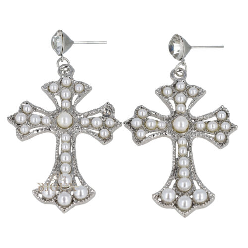 Orecchini punto luce e croce con perle