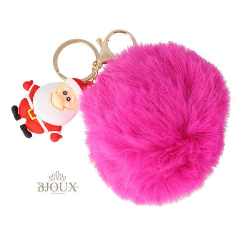 Portachiavi pon pon fuxia con soggetto natalizio assortito