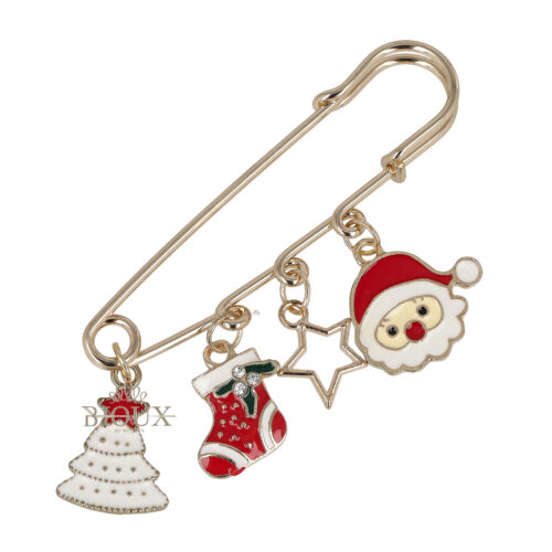 Spilla da balia con soggetti natalizi e babbo natale