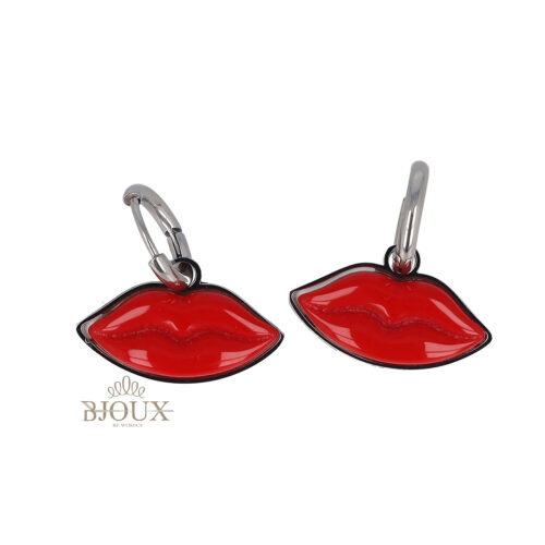 Orecchini hoops in acciaio rodio con bacio