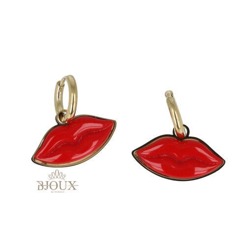 Orecchini hoops in acciaio gold con bacio