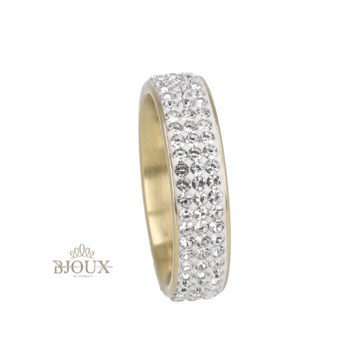 Anello fedina in acciaio gold con 3 fili strass