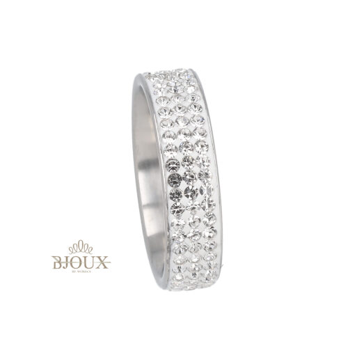 Anello fedina in acciaio rodio con 3 fili strass