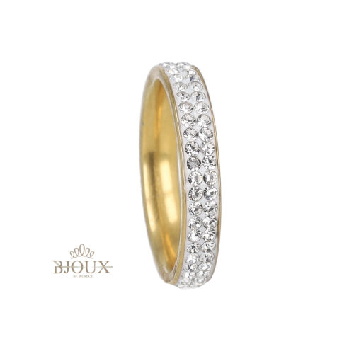 Anello fedina in acciaio gold con 2 fili strass
