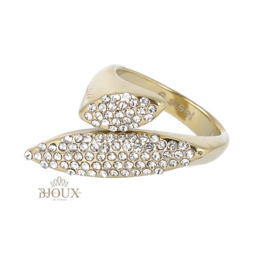 Anello fascia acciaio gold a due elementi con strass