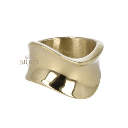 Anello acciaio fascia ondulata gold