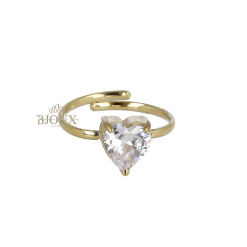 Anello acciaio cuore strass base oro