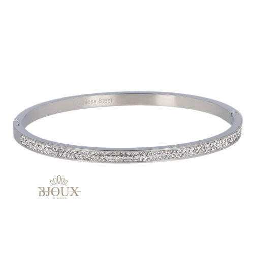 Bracciale rigido color rodio con fili strass