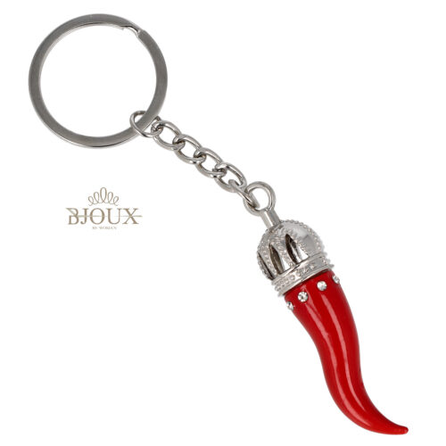 Portachiavi acciaio con corno con corona e strass