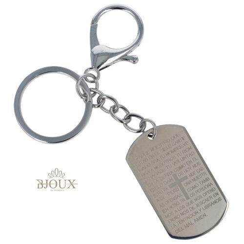 Portachiavi acciaio con targa incisa e croce