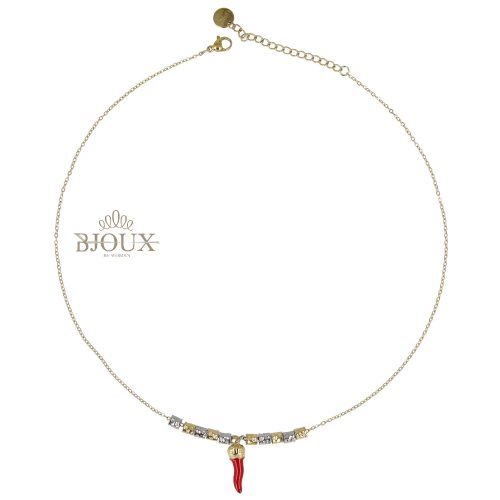 Collana con dadini e ciondolo corno rosso