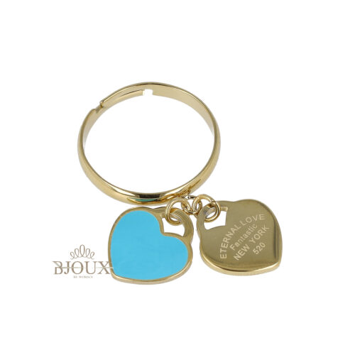 Anello eternal love acciaio dorato con cuore turchese
