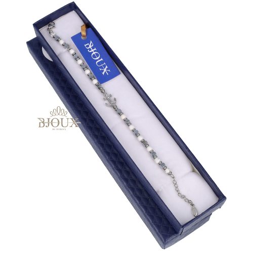 Bracciale ancora acciaio e pietre dure bianche