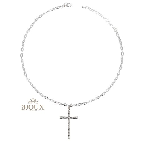 Collana catena ottone con croce strass