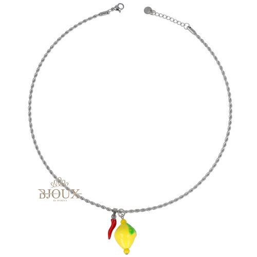 Collana torchon acciaio con limone e cornetto
