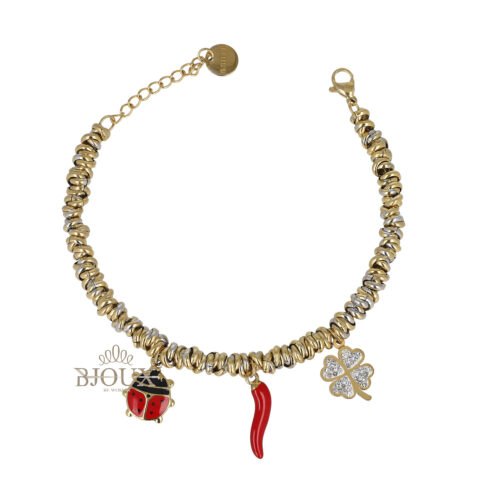 Bracciale con anellini e charms portafortuna
