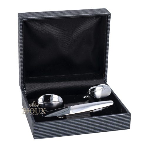 Gemelli da polso ovali con ferma cravatta rodiato