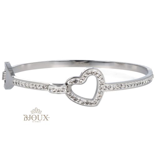 Bracciale manetta con cuore e strass