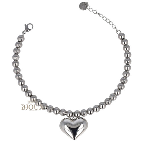 Bracciale pallini acciaio con cuore bombato