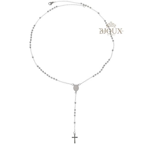 Collana rosario in acciaio rodiato