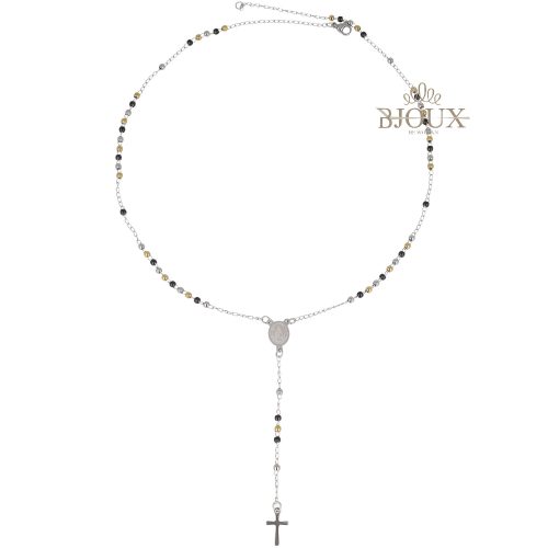 Collana a rosario in acciaio in tre toni