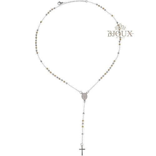 Collana a rosario in acciaio pallini oro e rodio