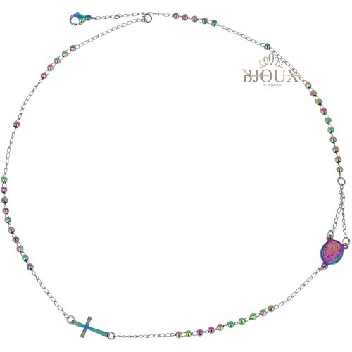 Collana girocollo in acciaio rosario multicolor