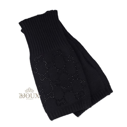 Guanto donna senza dita black con decoro strass
