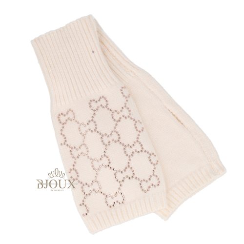 Guanto donna senza dita panna con decoro strass