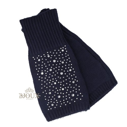Guanto donna con strass senza dita blu