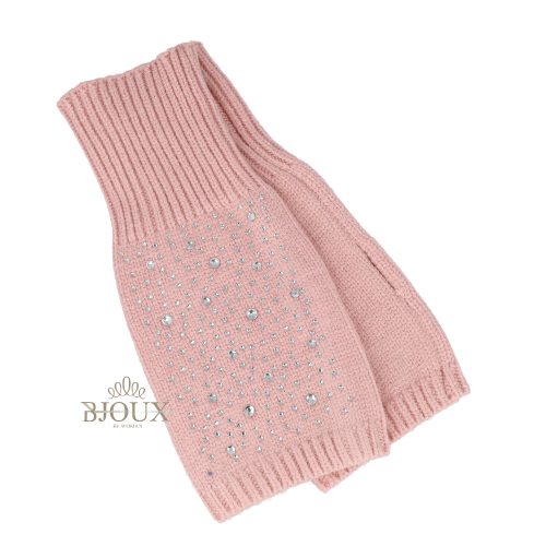 Guanto donna con strass senza dita rosa