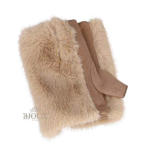 Guanto manicotto taupe con ecopelo