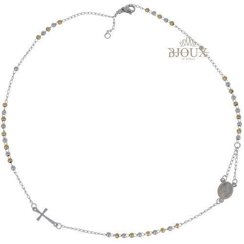 Collana in acciaio rosario girocollo 2 toni