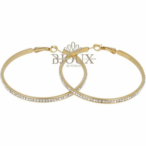 Orecchini a cerchio 70mm in acciaio oro con strass